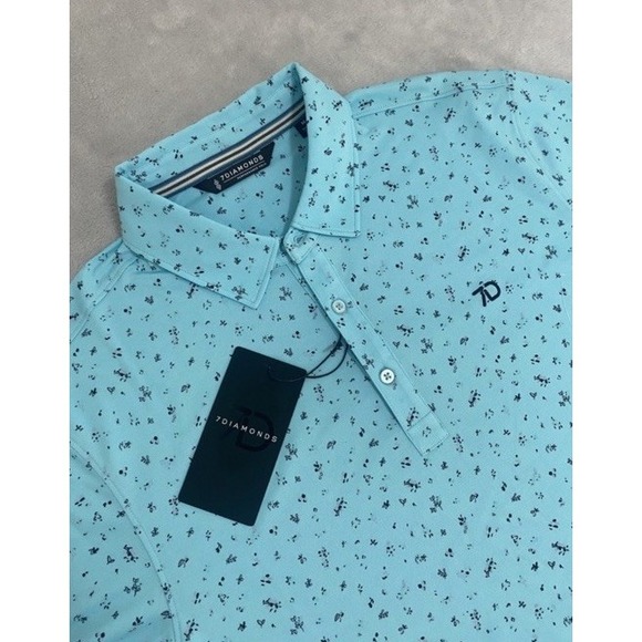New 7Diamonds Belmont Polo Shirt Mens Sea Foam Floral Performance SMP1478 Large - Picture 1 of 6